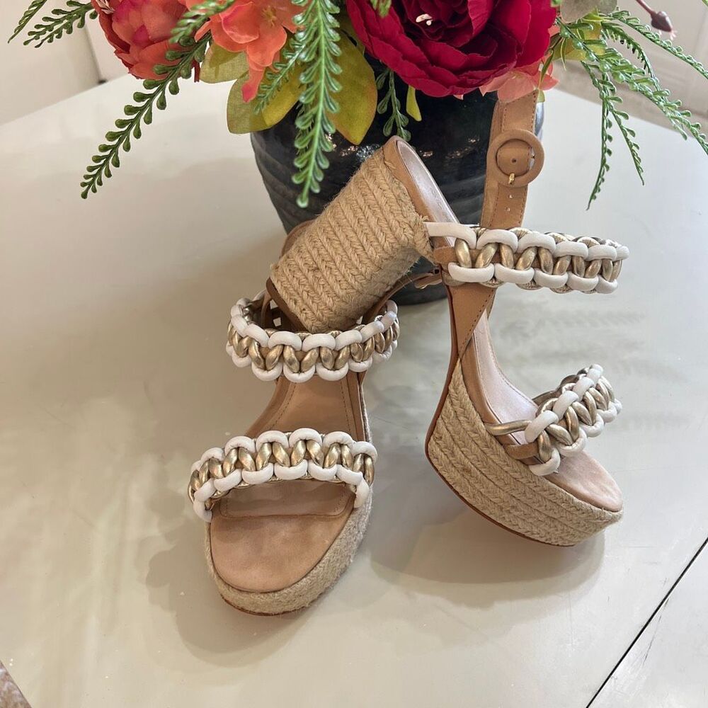 Schutz Women's Juliet Plataform Suede & Leather Block Heel Sandals Nude Size 8B